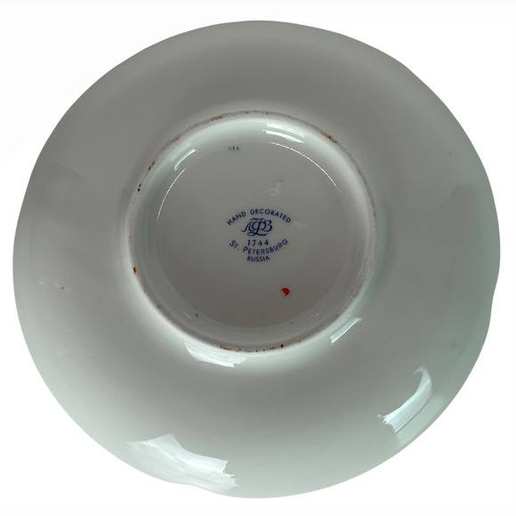 Vtg Black Cockerel Lomonosov SAUCER ONLY Russian Imperial Blue Gilt Accent 5.75" - Picture 7 of 8